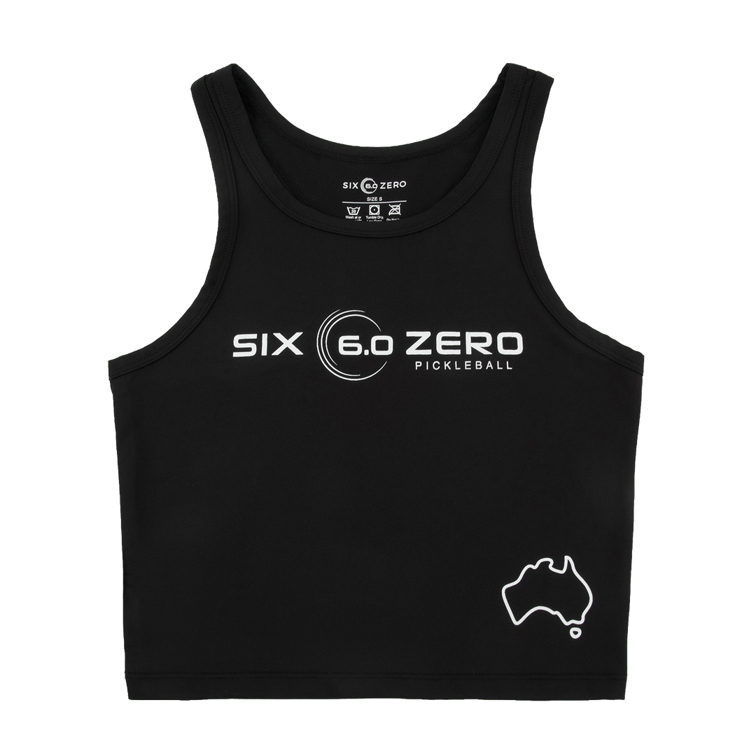 Six Zero Performance Crop Tank Black with White Logo