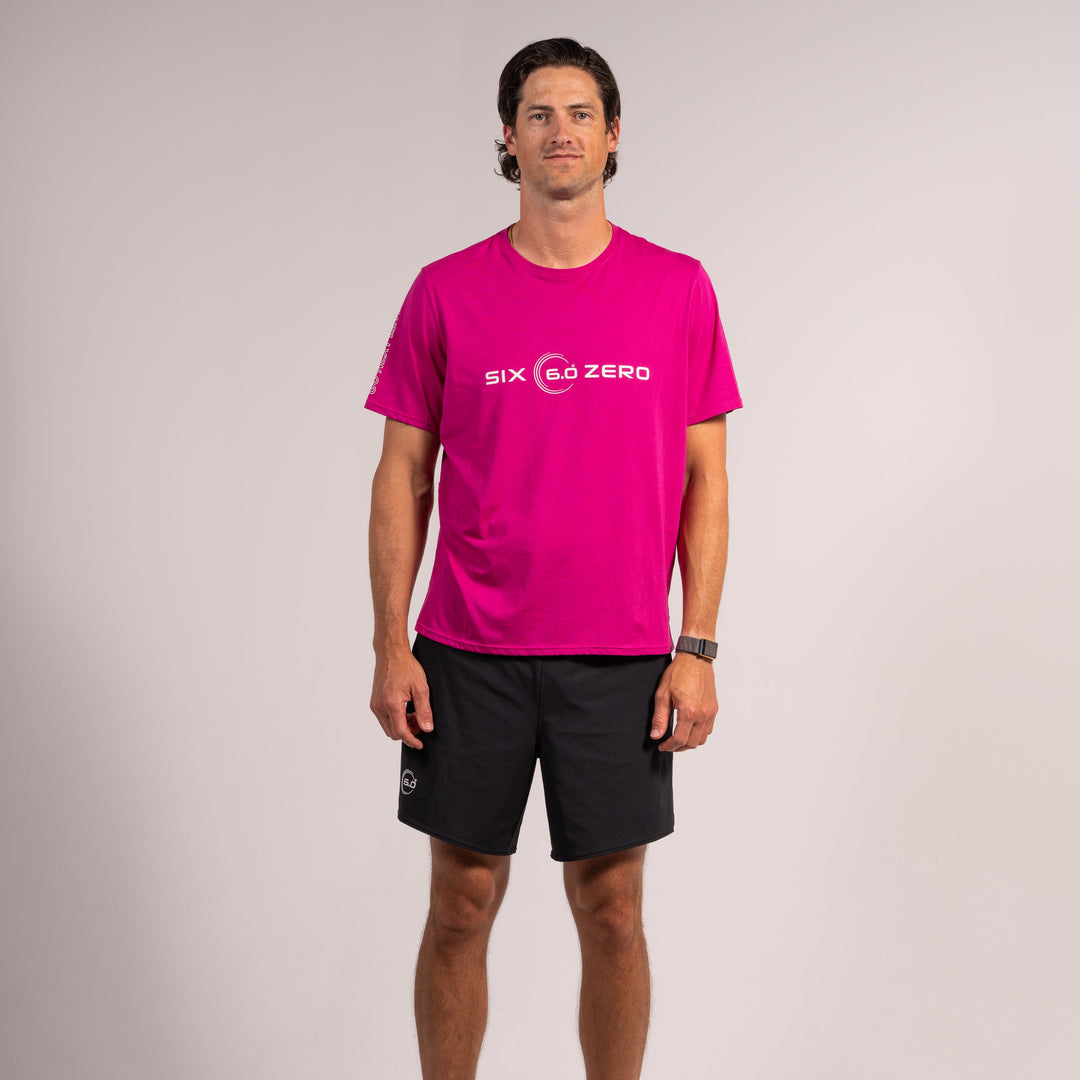 Mens Basic Short Sleeve Cotton Tee Violet with White Logo