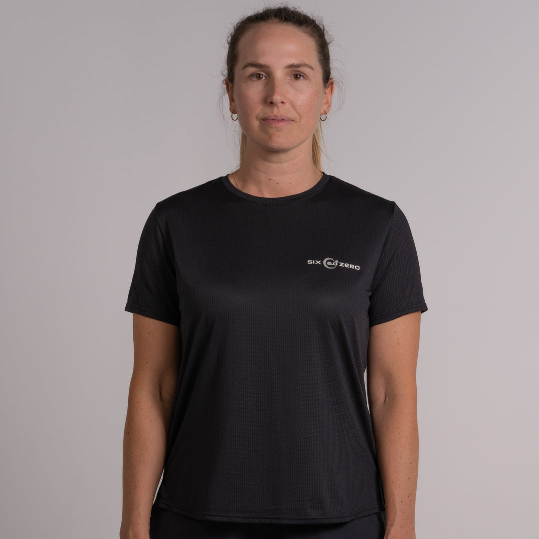 Womens Performance Active Tee Hazy Black with White Logo