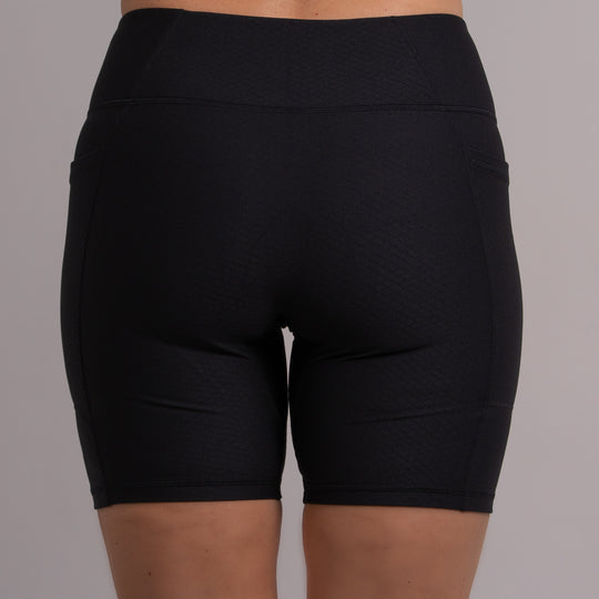 Wanita Legging pendek ketat prestasi hitam dengan logo putih