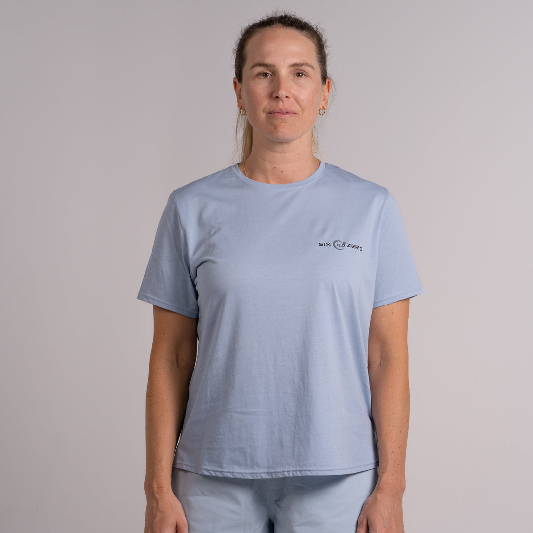 Womens Basic Short Sleeve Cotton Tee Skyway with Black Logo