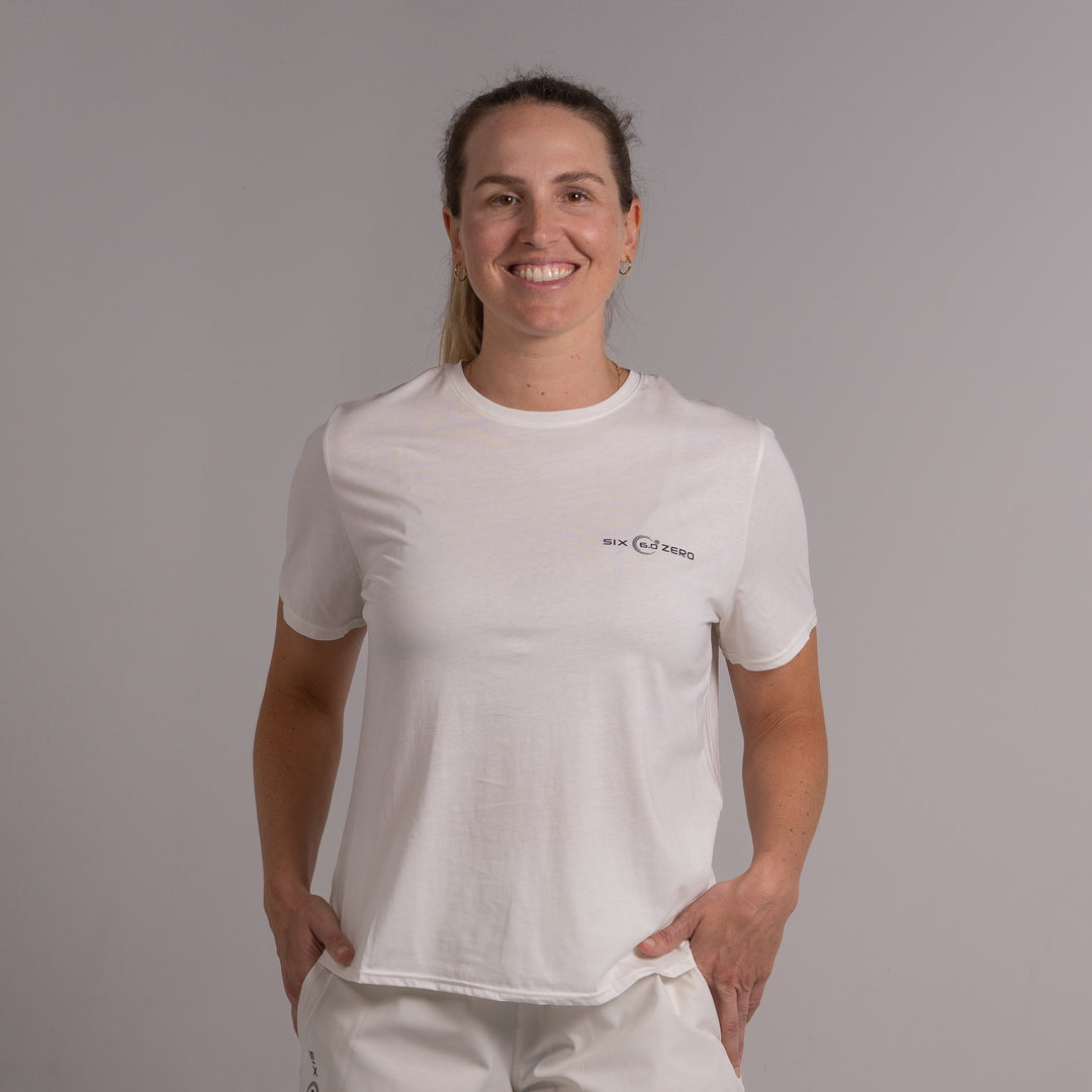 Womens Basic Short Sleeve Cotton Tee Chalk with Black Logo