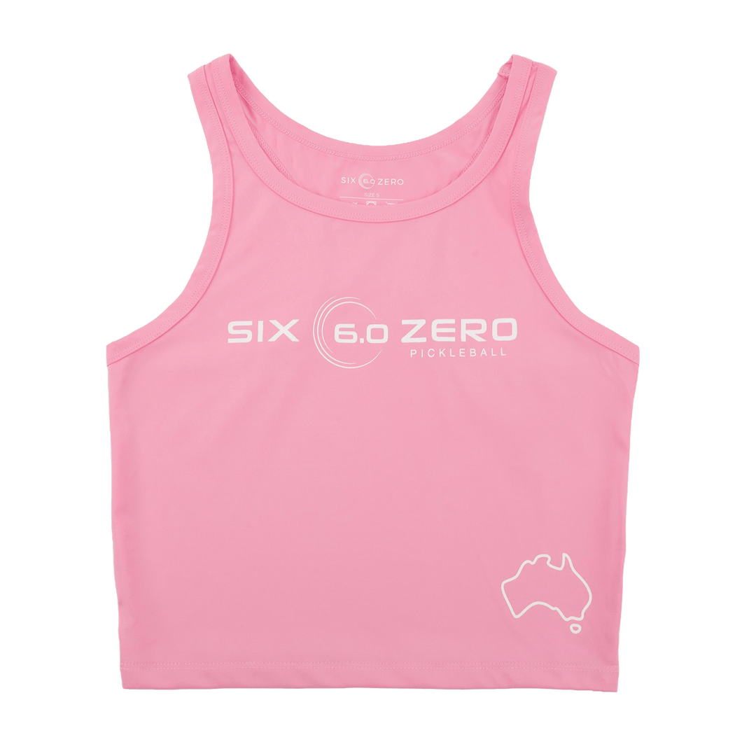 Six Zero Performance Crop Tank Pink with White Logo