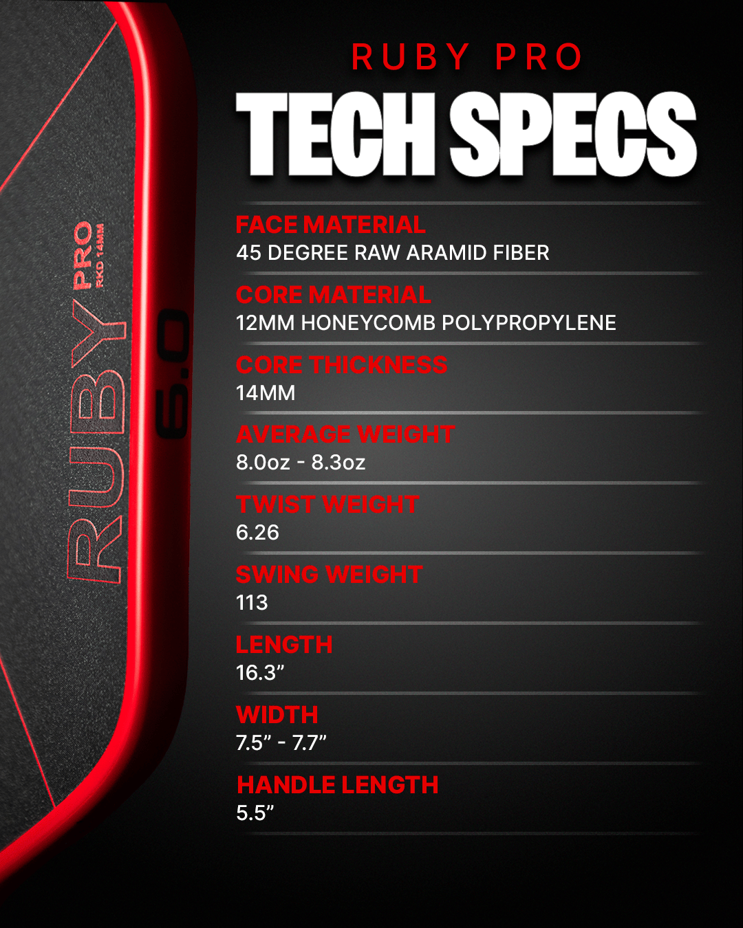 Ruby Pro 14mm Pickleball Paddle | Six Zero Next Gem™ Power Ruby Pro 14mm Pickleball Paddle | Six Zero Next Gem™ Power