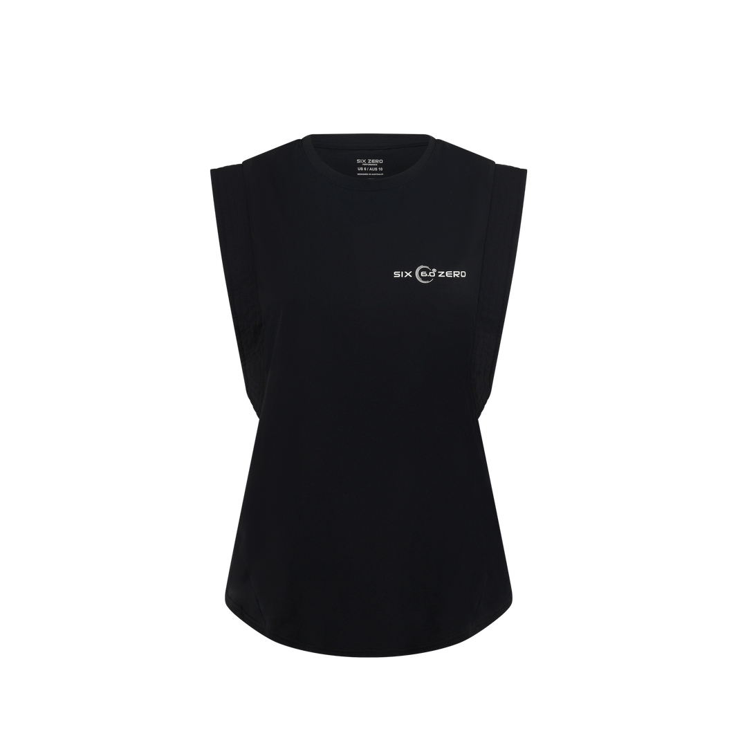 Womens Performance Split Power Tee Black with White Logo