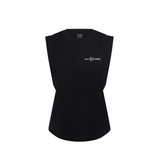 Womens Performance Split Power Tee Black with White Logo