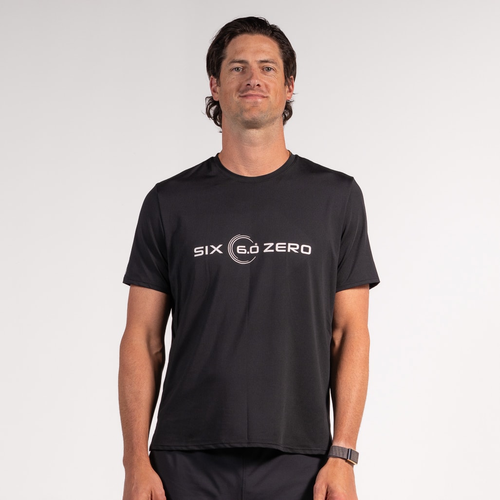 Mens Performance Active Tee Air Mesh Black with White Logo