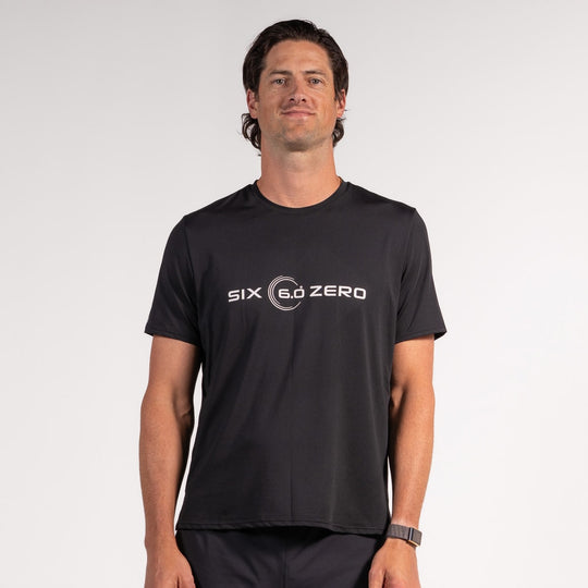 Mens Performance Active Tee Air Mesh Black with White Logo