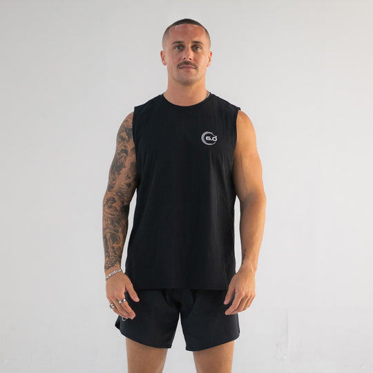 Mens Performance Power Tee Black with White Logo