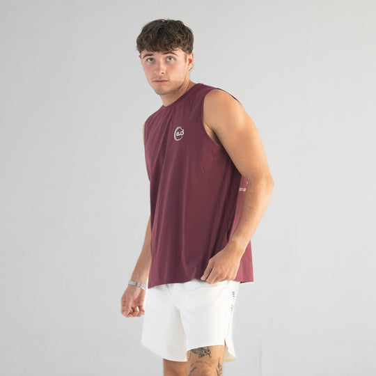 Mens Performance Power Tee Burgundy with White Logo