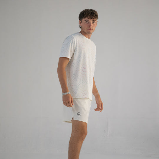 Mens Performance Active Tee Air Mesh Opal S Opal White Print with Blue Logo