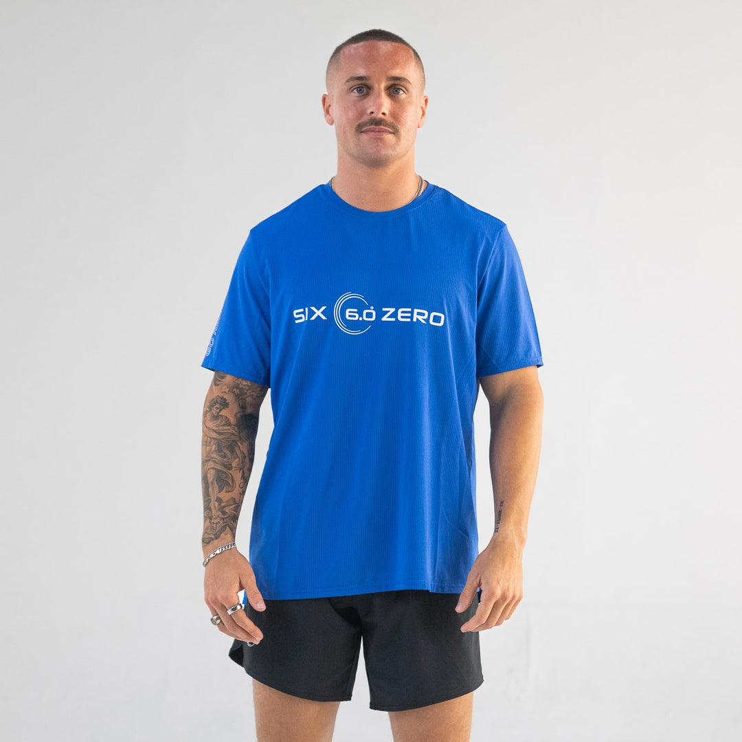 Mens Performance Active Tee Air Mesh Dazzling Blue with White Logo